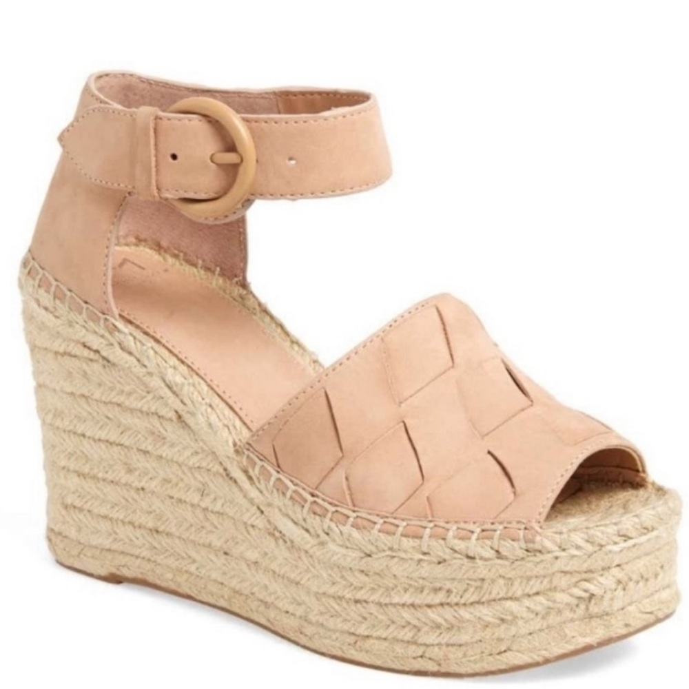 Marc Fisher Creamish/Tan Adalla Leather Woven Chunky Platform Jute Wedges NWT 10